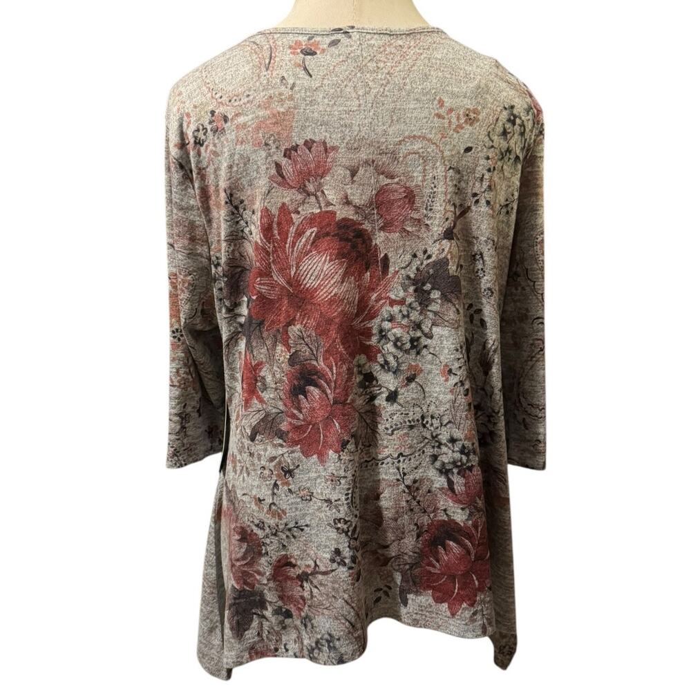 3X Floral Flowy Tunic Top 3/4 Sleeve Scoop Neck Boho Casual Knit - Picture 2 of 5